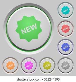 Set of color New badge sunk push buttons.