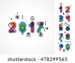 set of color numbers with New Year's icons for creation of an in