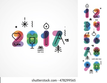 set of color numbers with New Year's icons for creation of an in