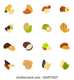 Set of color nuts icons in cartoon design