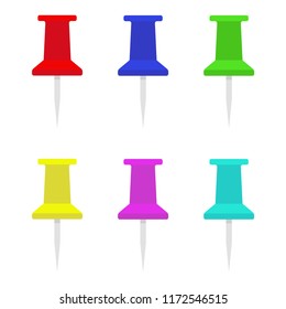 Set of color office push pins. White background. Vector illustration. EPS 10.