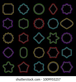 Set of color outline badge shape. Trophy and reward, competition and victory, success and achievement. Flat vector cartoon illustration. Objects isolated on white background.