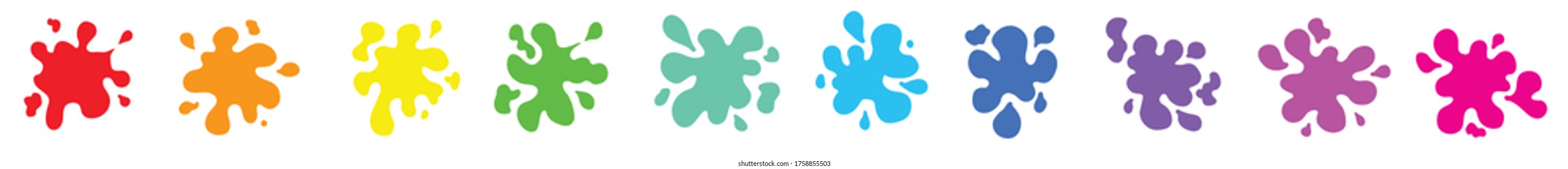 Conjunto de manchas de pintura de color. Muchos chapotean sobre un fondo blanco.