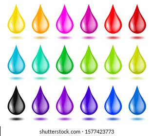 set of color or paint drops on white. vector illustration