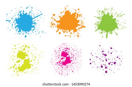 Set of color paint splashes. Grunge paint splatters.