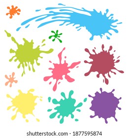 Set of color paint splashes. Stain collection. Hand drawn splatters.