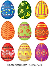 Set of color painted Easter eggs. Vector illustration. No transparency.