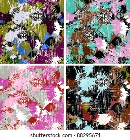 Set of color paints seamless patterns, vector backgrounds