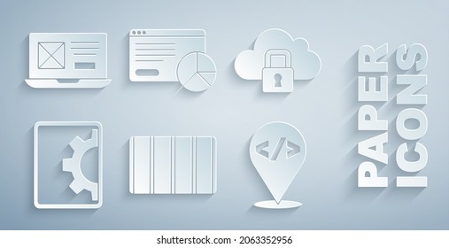 Farbpalettenführung, Cloud-Computing-Schloss, Webentwicklung, Front-End, Website-Statistik und UI UX Design-Symbol festlegen. Vektorgrafik