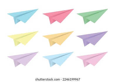 Conjunto de aviones de papel de color, ilustración vectorial.