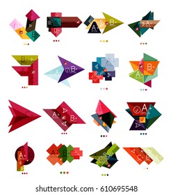 Set of color paper style business infographic templates, glossy geometrical elements with text - presentations or banners