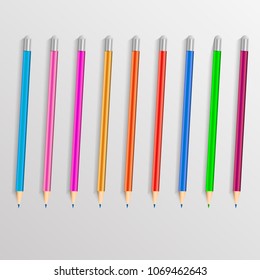 Set color pencil template or mock up top view vector illustration eps 10