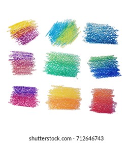 Set of color pencil vector strokes. Abstract isolated hand drawn paper texture stain on white background for text design, web, label.
