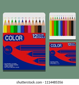 set of color pencils in the color box on transparent background