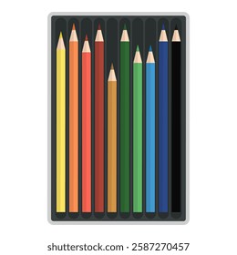 Set of color pencils in a case, creativity and art concept, isolated