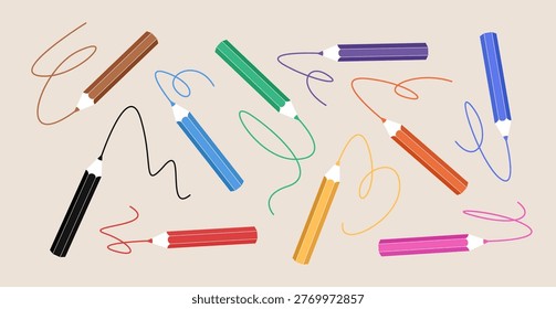 Set of color pencils. Colorful vector illustration
