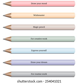 Set of color pencils with different inscriptions