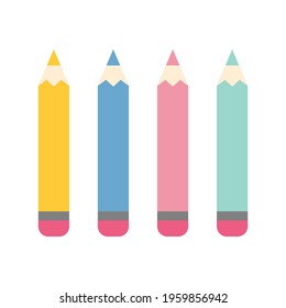 Set of color pencils for drawing. Art and education. Flat vector cartoon illustration.