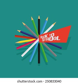 a set of color pencils and a label with text on a colored background