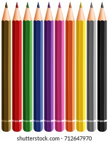 Set of color pencils with many colors illustration