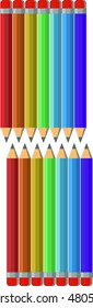 Set of color pencils on white background