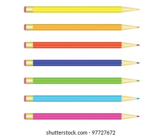 set of color pencils over white vector illustration