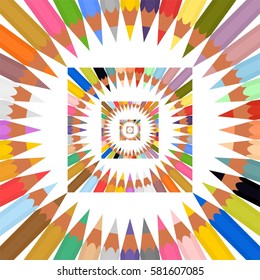 Set of color pencils sharp saved to circle gradually diminishing on a white background. School supplies for drawing