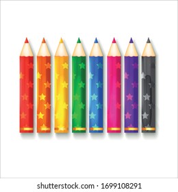 set of color pencils with stars for decoration the first of September, school, lessons