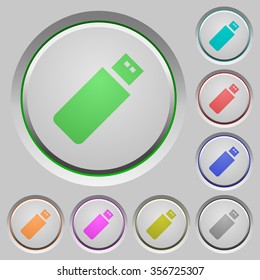 Set of color pendrive sunk push buttons.