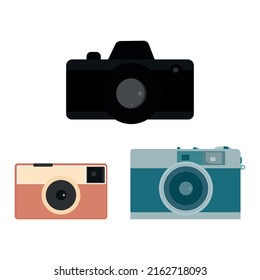 Set of color  photo cameras icons. Flat vector illustration