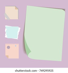 Set of color pieces of paper. Different types. Vector illustration.