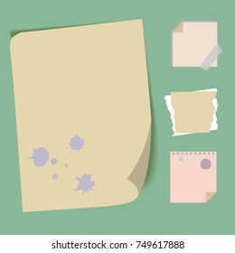 Set of color pieces of paper with ink spot. Different types. Vector illustration.