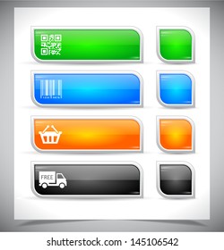 Set of color plastic buttons for web. Vector illustration.