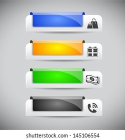 Set of color plastic buttons for web. Vector illustration.