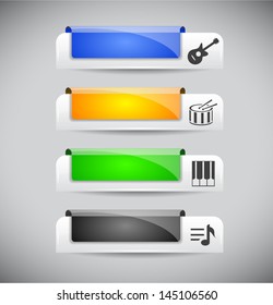 Set of color plastic buttons for web. Vector illustration.