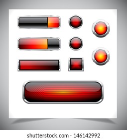 Set of color plastic buttons for web. Vector illustration.