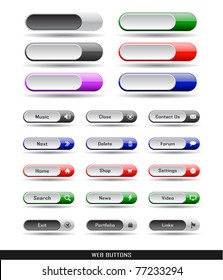 Set of color plastic buttons for web. Vector illustration.