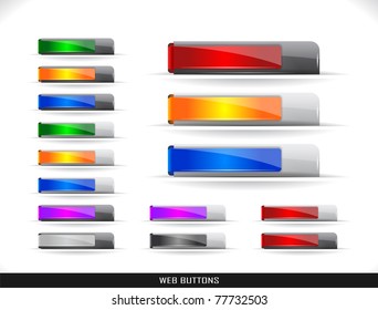 Set of color plastic buttons for web. Vector illustration.
