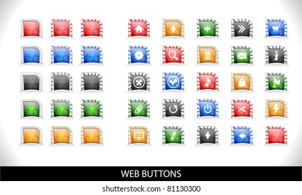 Set of color plastic buttons for web. Vector illustration.
