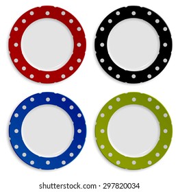 Set of color plates with polka dot pattern isolated on white. Vector EPS10 illustration. 