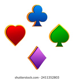 Set of color Playing Card Symbols. Poker symbols isolated for 2D game