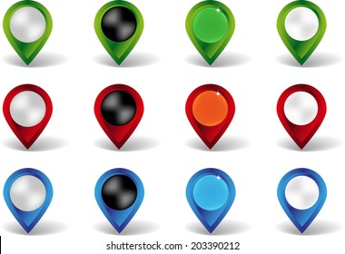 Set of color pointers on white background with shadows
