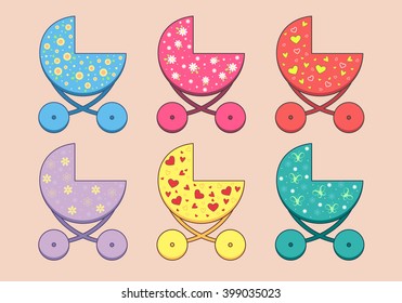 Set of  color prams. Vector elements 