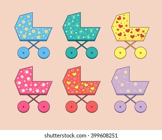 Set of color prams. Vector elements 