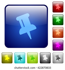 Set of color push pin glass web buttons.