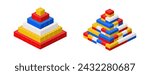 Set of color pyramids in isometry. Vector