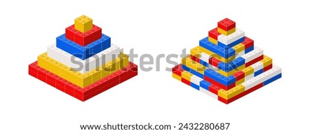 Set of color pyramids in isometry. Vector