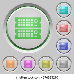 Set of color Rack servers sunk push buttons.