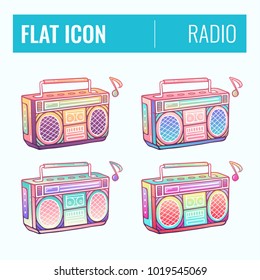 Set of color radio sketched icons. Collection of hand drawn stickers with street food meal. Design elements for logo, menu, ads, promo poster or banner.
