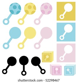 Set of color rattles and cubes